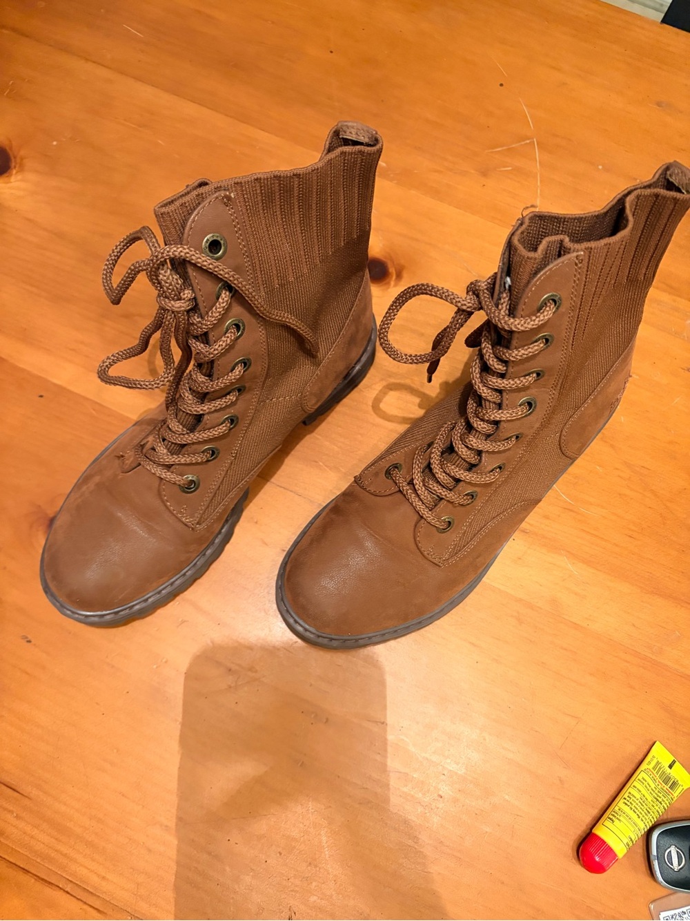 Womens Tan Lace-Up Utility Boots - Picture 2 of 5